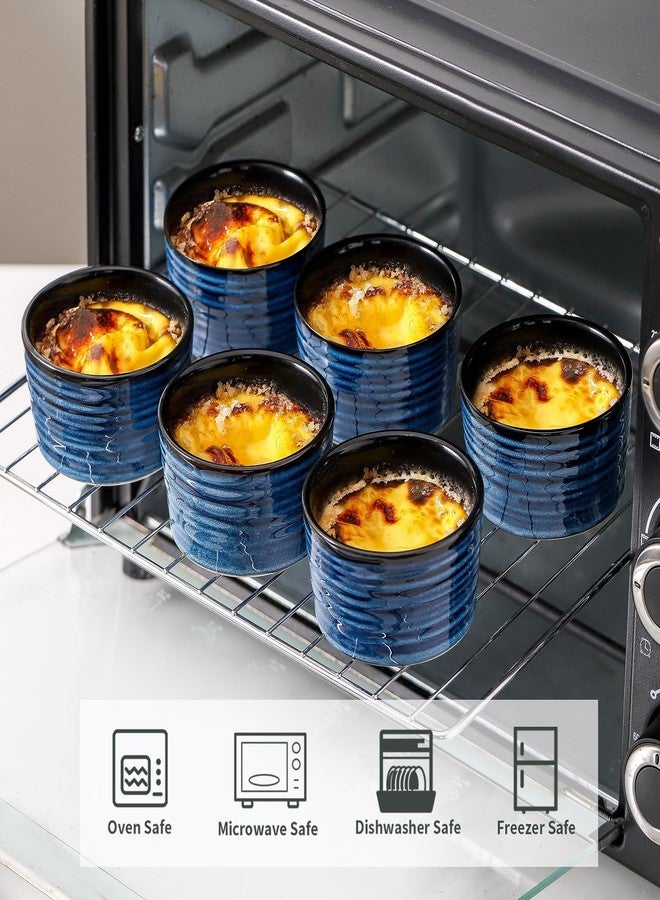 Tikooere Ceramic 4 oz Ramekins Set of 6, Oven Safe Small Creme Brulee Ramekins for Baking, Blue Dipping Bowls for Custard, Ice Cream, Pudding, Porcelain Sauce Cups, Mini Souffle Dish, Microwave Safe - Image 3