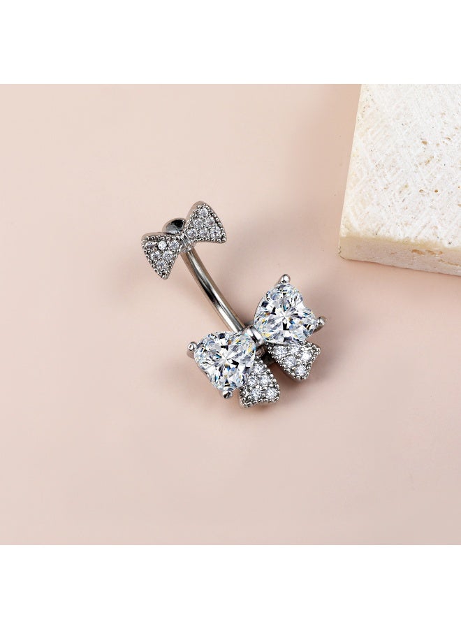 إينوشا مجموعة 5 قطع من إبر السرة القصيرة من الاستانلس ستيل - مرصعة بكريستال فضي براق بتصميم فراشة أنيق - Image 3