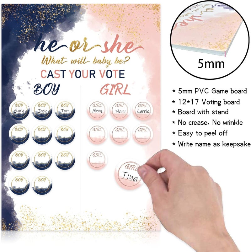 ARS Navy Blush Watercolor Baby Gender Reveal Board with Stand(12x17), 60 Rose Gold Navy Blue Boy Girl Voting Stickers, He or She, Cast Your Vote Guess Game, Gender Reveal Party Centerpiece Decorations - Image 4