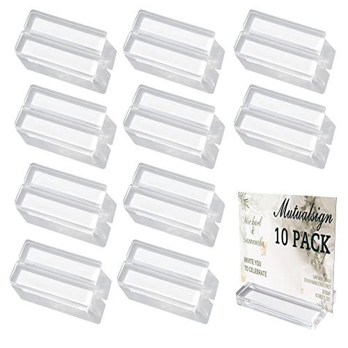 Mutualsign Acrylic Name Card Holder 10 PCS Acrylic Place Card Holder, Clear Acrylic Sign Holder Table Number Holder with Blocks for Sign /Name /Menu /Numbers - Image 1