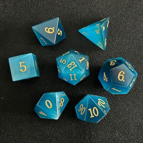 RULE DICE Gemstone DND Dice Dungeons and Dragons Dice Set 7PCS Polyhedral Gem Stone Dice Set D4 D6 D8 D10 D D12 D20 RPG Dice DD Accessories Dice GiftLight Blue Cats Eye - Image 5