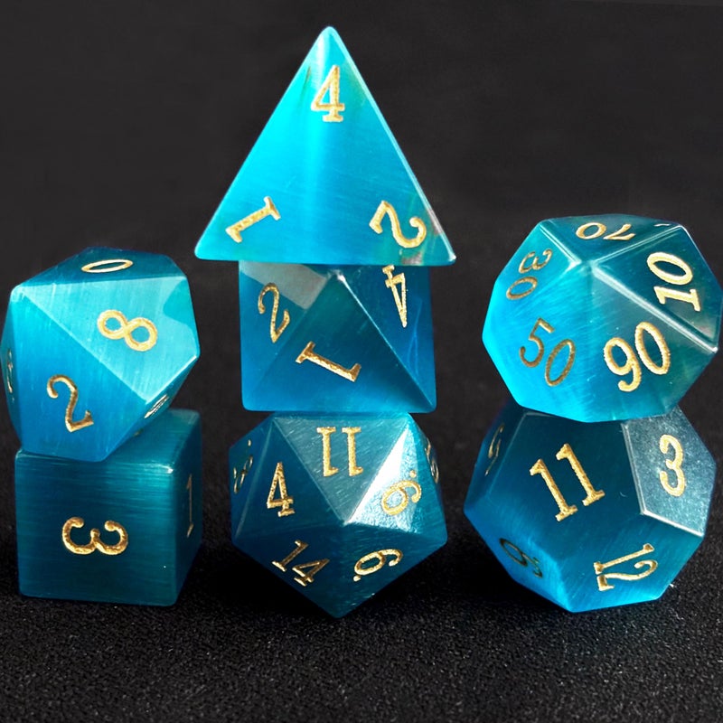 RULE DICE Gemstone DND Dice Dungeons and Dragons Dice Set 7PCS Polyhedral Gem Stone Dice Set D4 D6 D8 D10 D D12 D20 RPG Dice DD Accessories Dice GiftLight Blue Cats Eye - Image 3
