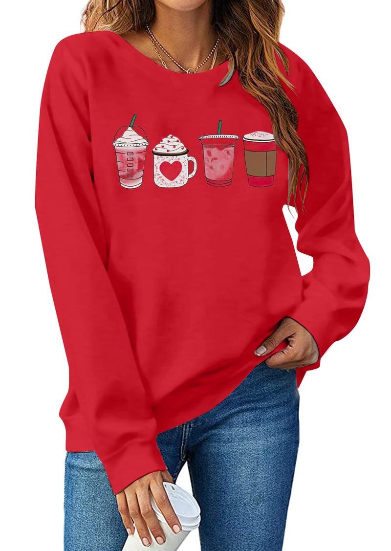 MYHALF Valentines Day Sweatshirt for Women Valentines Day Shirt Cute Ice Cream Graphic Pullover Holiday Casual Novelty Tops Red (S) - Image 1