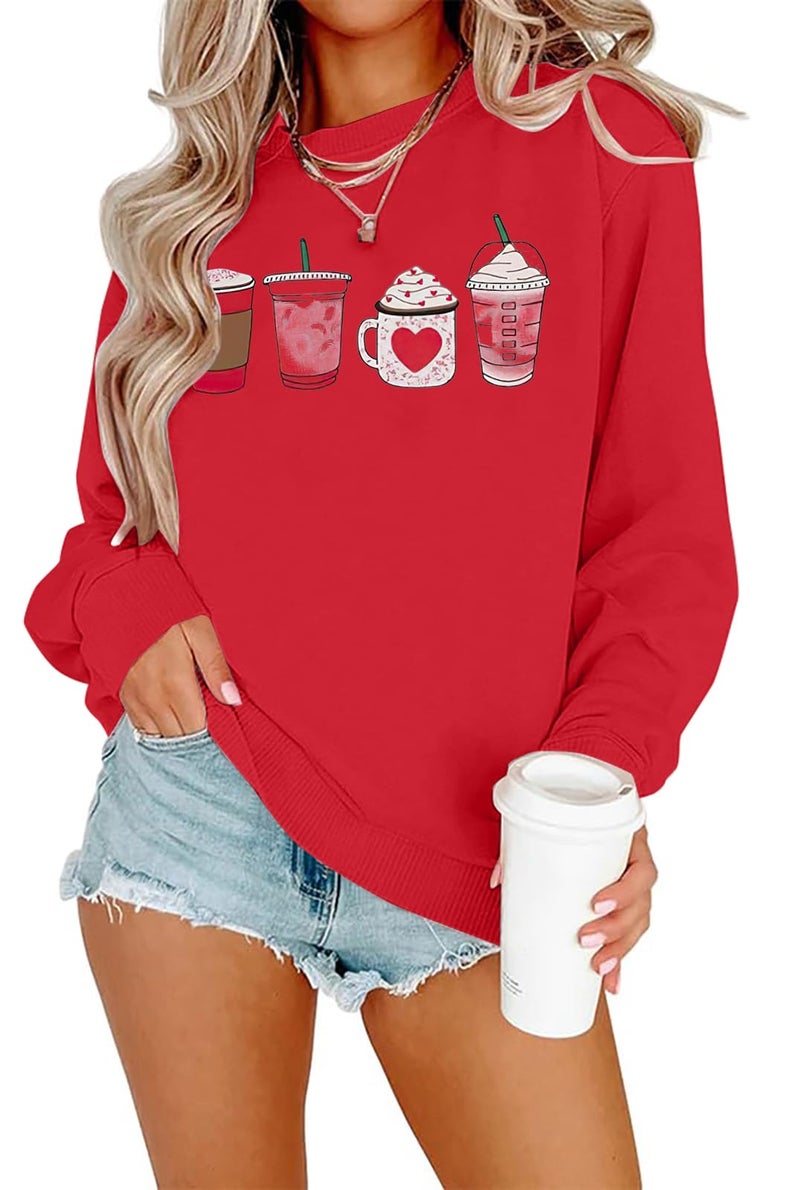 MYHALF Valentines Day Sweatshirt for Women Valentines Day Shirt Cute Ice Cream Graphic Pullover Holiday Casual Novelty Tops Red (S) - Image 2