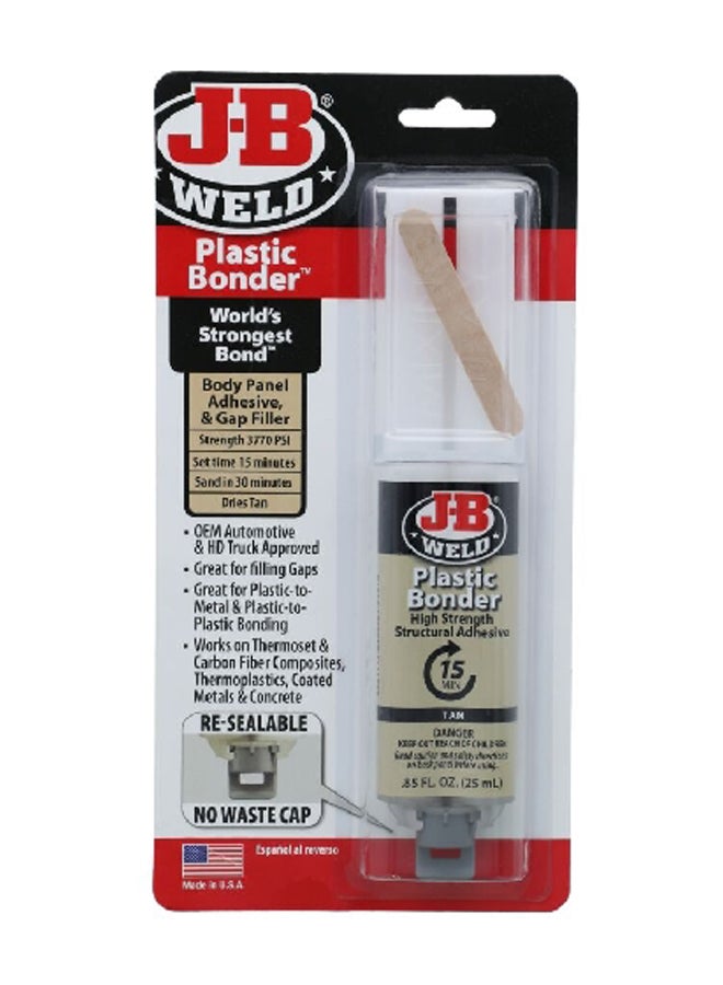 JB WELD Resealable Multi-Purpose Plastic Bonder Syringe Tan and White 25 ml 50133 - Image 1