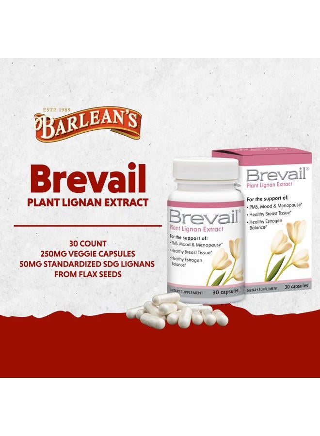 BARLEAN'S Brevail Plant Lignan Extract Capsules, Proactive Breast Health Supplement with 50 mg SDG Lignans from Flax Seed Hulls for Healthy Estrogen Balance and PMS Mood Support Pills, 30 Count - Image 2