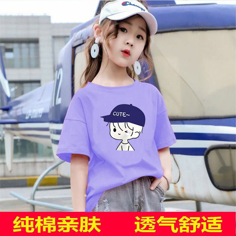 2141# Children'S Short-Sleeved Cotton T-Shirt Summer Girls' Middle-Old Children'S Little Girl'S Casual Half-Sleeved Shirt Summer Top Trendy - Image 3