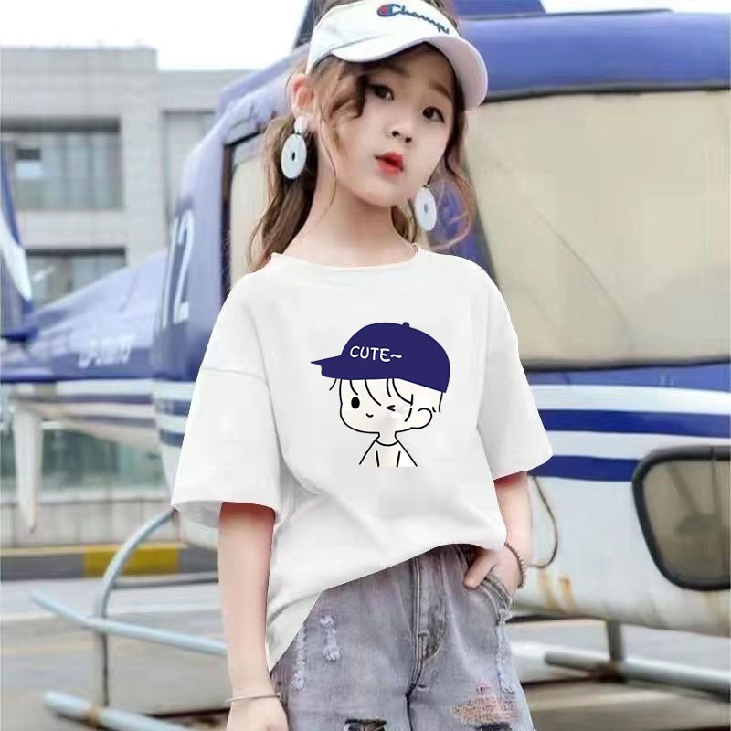 2141# Children'S Short-Sleeved Cotton T-Shirt Summer Girls' Middle-Old Children'S Little Girl'S Casual Half-Sleeved Shirt Summer Top Trendy - Image 2
