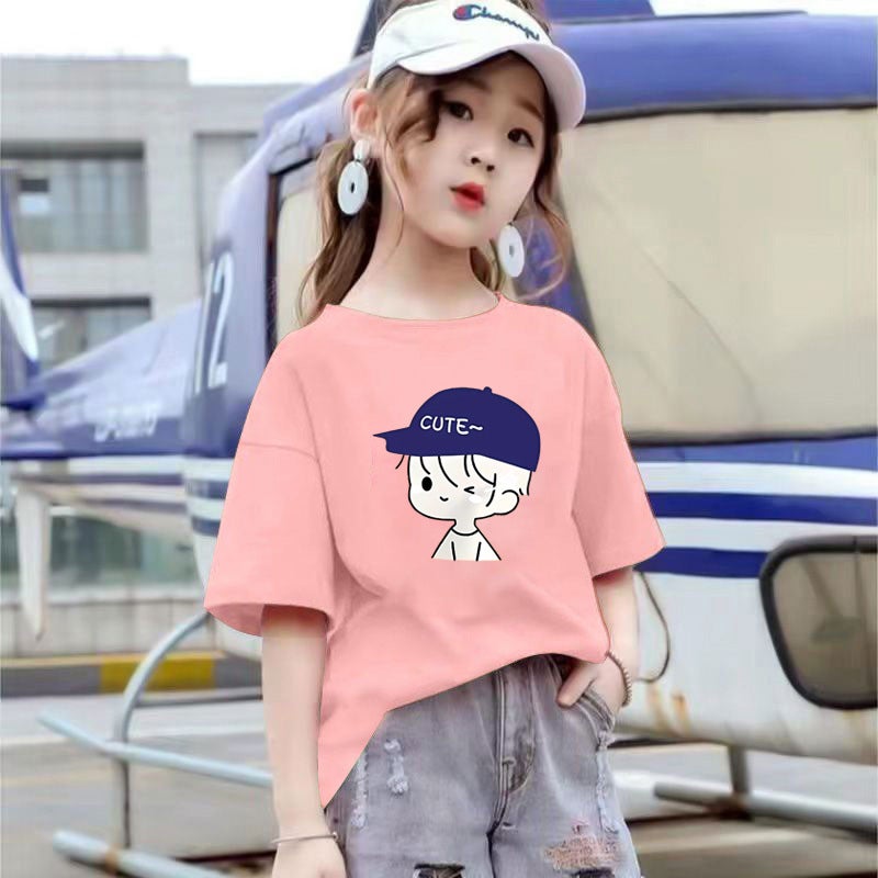 2141# Children'S Short-Sleeved Cotton T-Shirt Summer Girls' Middle-Old Children'S Little Girl'S Casual Half-Sleeved Shirt Summer Top Trendy - Image 4