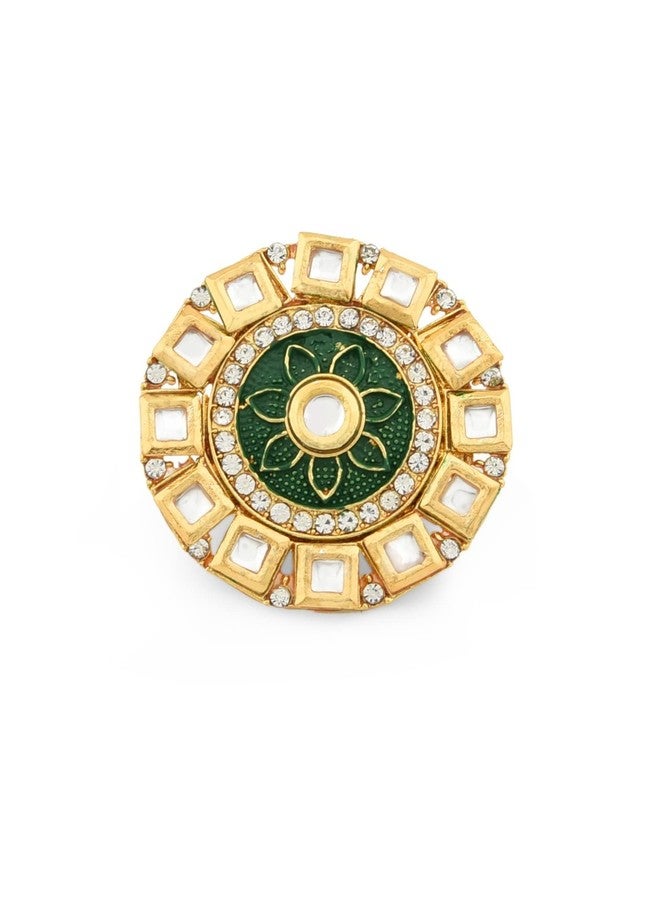 ZAVERI PEARLS Green Meenakari Flower Ethnic Kundan Adjustable Finger Ring For Women-ZPFK11539 - Image 1