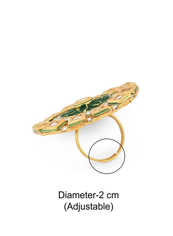 ZAVERI PEARLS Green Meenakari Flower Ethnic Kundan Adjustable Finger Ring For Women-ZPFK11539 - Image 4
