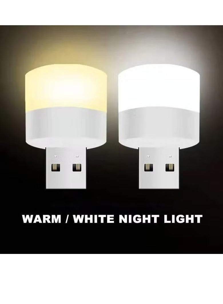 10 قطع من مصابيح USB الليلية الصغيرة الناعمة المتوهجة - مصباح قراءة LED للعناية بالعين بتصميم محمول للغاية، متوافق مع طاقة الكمبيوتر والمحمول، مصباح LED صغير للسيارة وغرفة النوم والحضانة والحمام (دافئ + أبيض) - Image 2