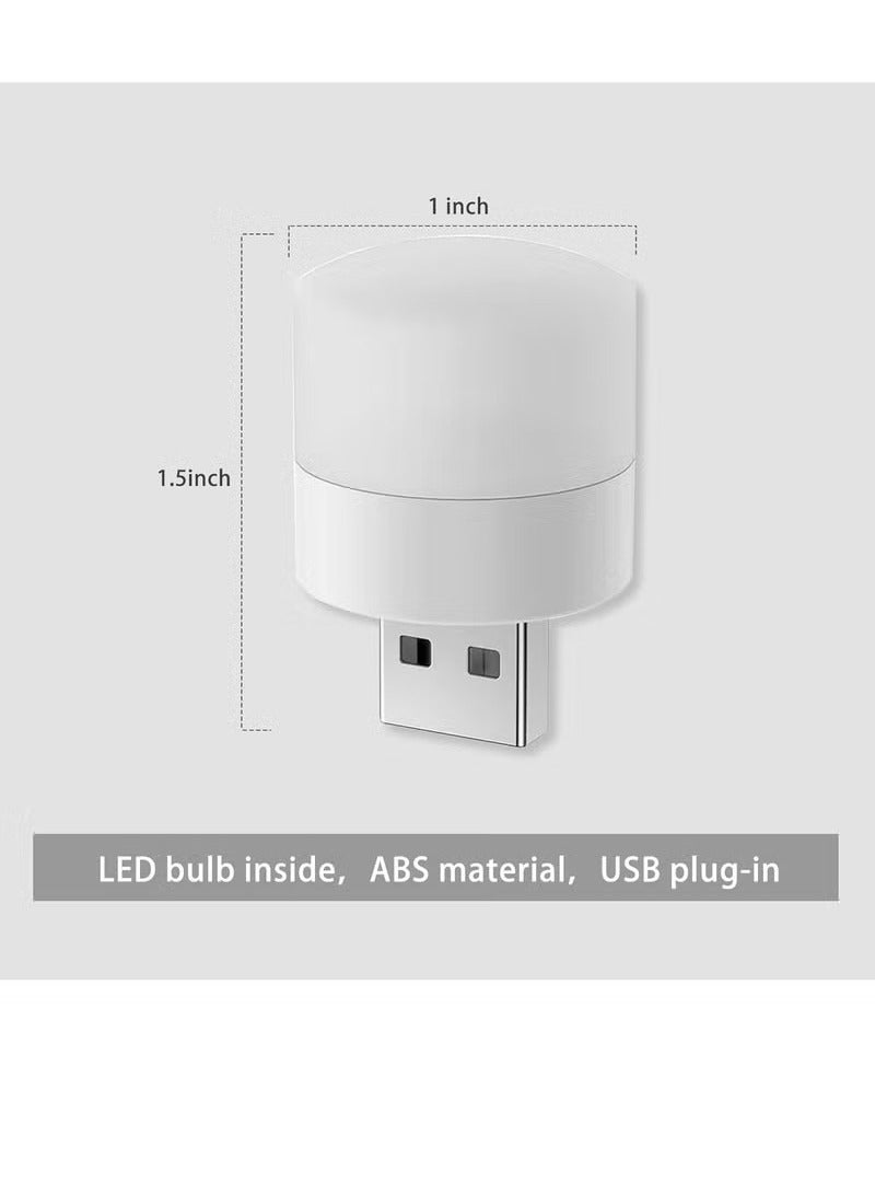10 قطع من مصابيح USB الليلية الصغيرة الناعمة المتوهجة - مصباح قراءة LED للعناية بالعين بتصميم محمول للغاية، متوافق مع طاقة الكمبيوتر والمحمول، مصباح LED صغير للسيارة وغرفة النوم والحضانة والحمام (دافئ + أبيض) - Image 5