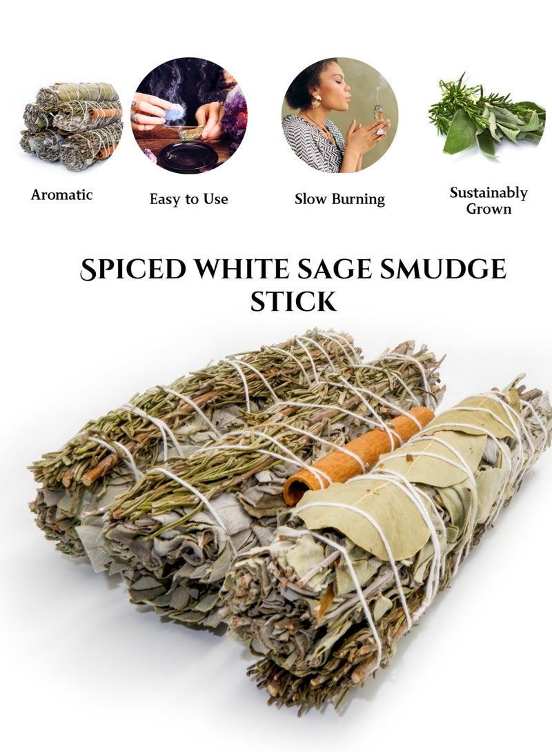 أباميك عصا المريمية البيضاء مع التوابل | مزيج من المريمية والقرفة وإكليل الجبل للتطهير والعلاج بالروائح - Image 3