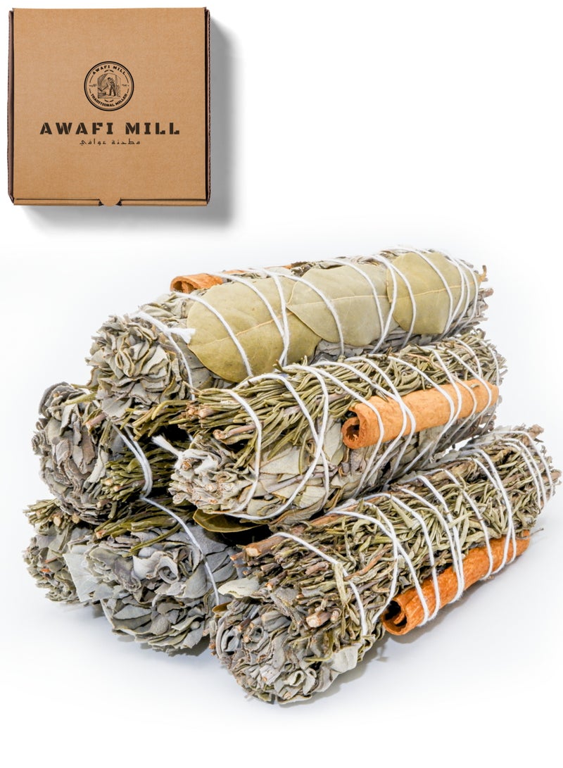 أباميك عصا المريمية البيضاء مع التوابل | مزيج من المريمية والقرفة وإكليل الجبل للتطهير والعلاج بالروائح - Image 1