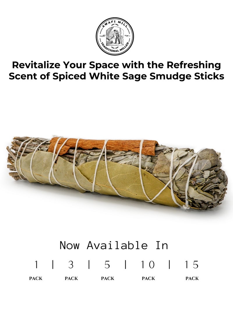 أباميك عصا المريمية البيضاء مع التوابل | مزيج من المريمية والقرفة وإكليل الجبل للتطهير والعلاج بالروائح - Image 4