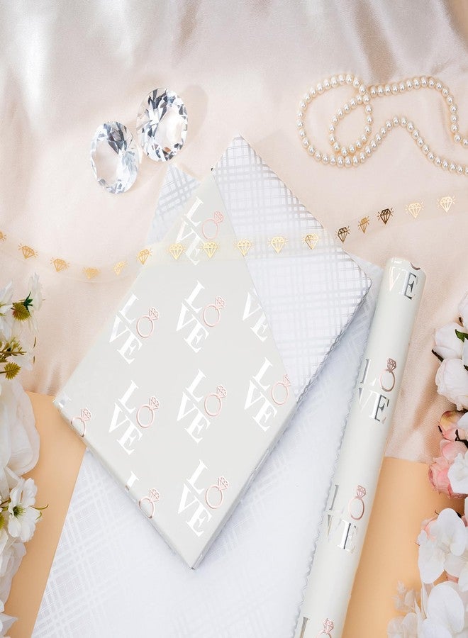 LeZakaa Reversible Wedding Wrapping Paper Roll - Love with Ring & Plaid Design Silver Foil for Wedding, Engagement, Bridal Shower, Anniversay, Valentine's Day - 17 inches x 32.8 Feet - Image 4