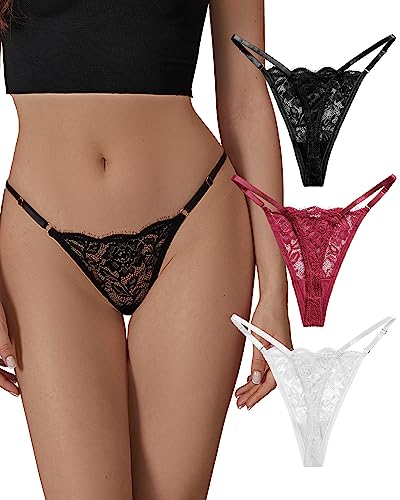 SHARICCA Lace G-String Thongs for Women Comfort Sexy Underwear Breathable T-back Thongs Panties Pack, 3P03,M - Image 1