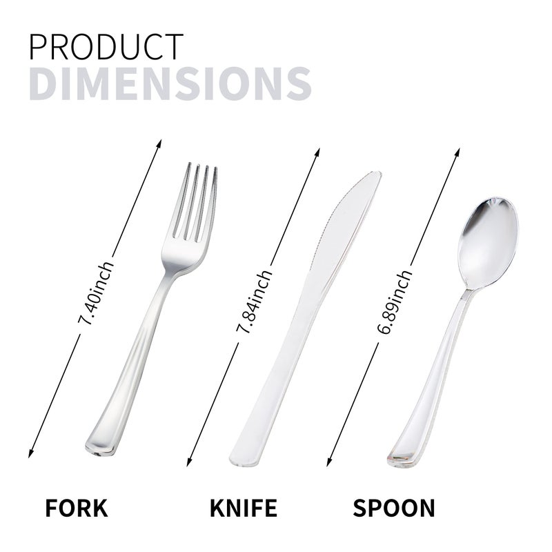 ISFANGCO 50 Pack Pre Rolled Silver Plastic Silverware Set with Napkins Disposable Wrapped Heavy Duty Cutlery Set for Wedding Birthday Party-50 Forks Knives Spoons Napkins Utensils Set Plasticware Bulk - Image 2