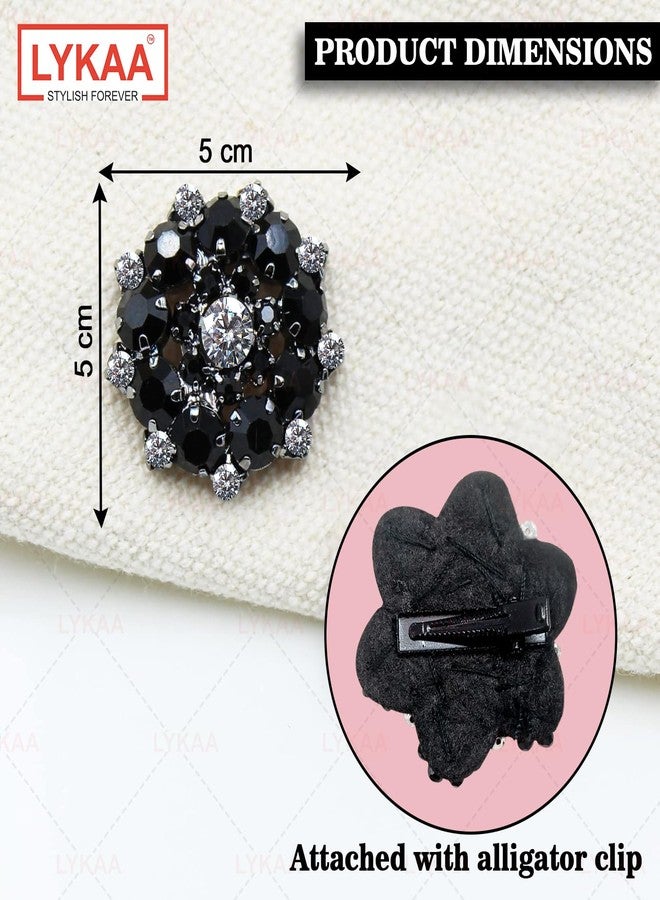 LYKAA Hair Clip Juda Bun Stylish Black Crystal Ponytail Holder for Thick Hair Ties Scrunchies Rhinestone French Barrette Fancy Hair Clips Strachable Back Pin Bridal Wedding Hair Accessories for Women & Girls (2 Pcs, Black) - Image 2
