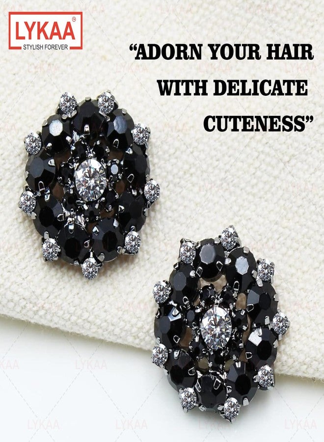 LYKAA Hair Clip Juda Bun Stylish Black Crystal Ponytail Holder for Thick Hair Ties Scrunchies Rhinestone French Barrette Fancy Hair Clips Strachable Back Pin Bridal Wedding Hair Accessories for Women & Girls (2 Pcs, Black) - Image 5