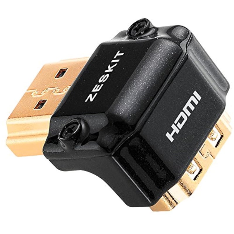 Zeskit HDMI Adapter Male to Female Right Angle, Zinc Alloy Full Shielding 24K Gold Plated Connectors (SIDE-90/W) - Image 1