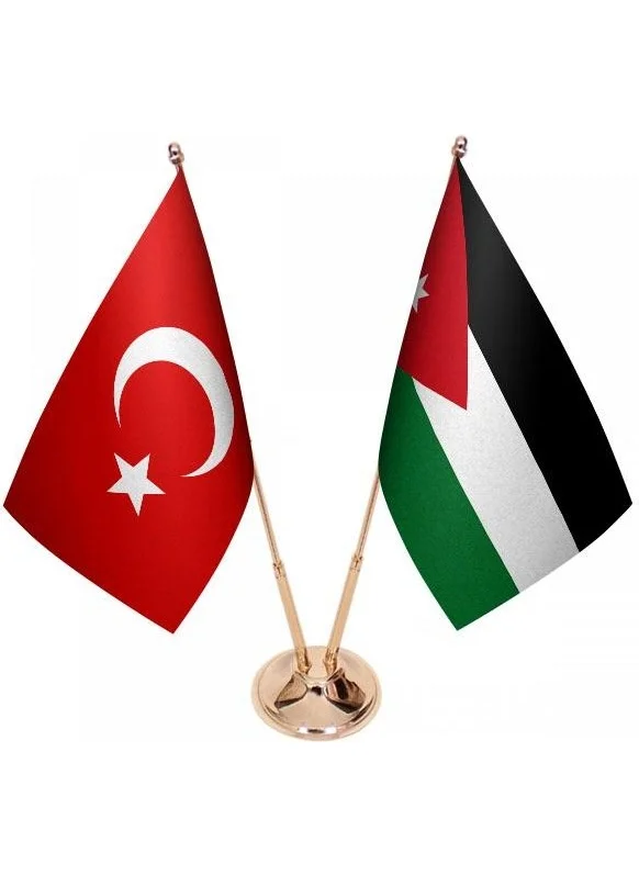 ساترنديزاين Desktop Jordan Flag Turkish Flag Double Brass Poles Table Flag Set