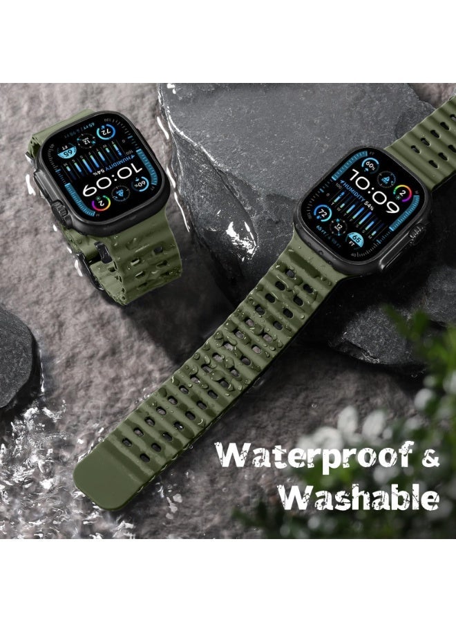 شيك فايب سوار رياضي من السيليكون متوافق مع ساعة Apple Watch Ultra 3/Ultra 2/Ultra 49mm، وS11/S10 46mm، وS9/S8/S7 45mm، وSE3/SE2/SE/S6/S5/S4 44mm، وS3/S2/S1 42mm، مناسب للرجال والنساء - سوار ناعم ومريح من السيليكون جيد التهوية للاستخدامات الخارجية لساعات Apple Watch، سوار رياضي قابل للتعديل وجيد التهوية (أخضر) - Image 2