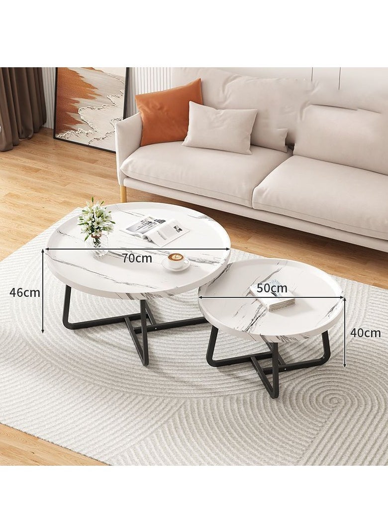 Generic - Round Coffee Side Tables Marble Living Room End Tables Metal Small Stackable Nesting Tables Combination for Office Furniture- Set of 2 - Image 1