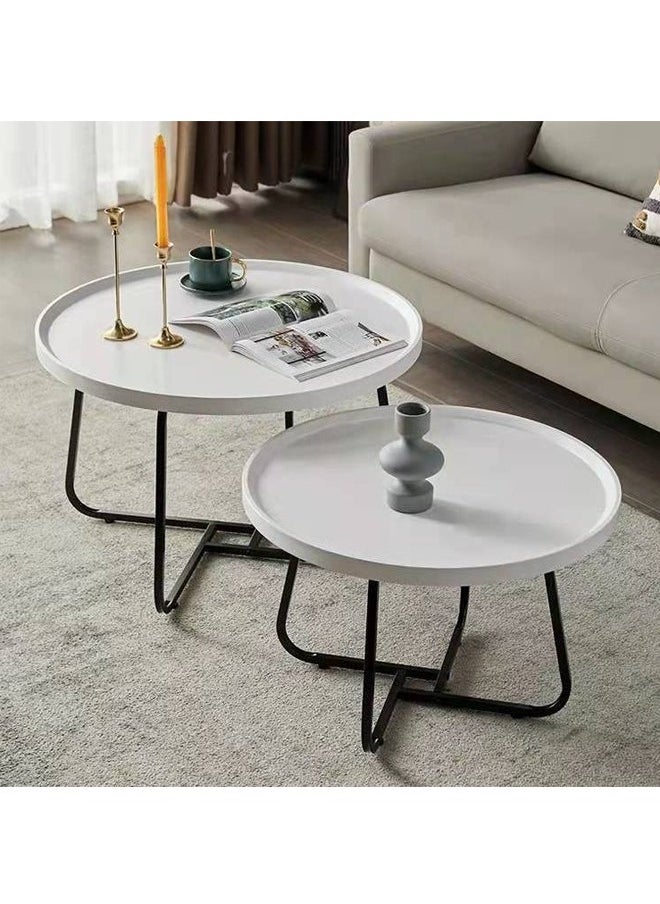 Generic - Round Coffee Side Tables Marble Living Room End Tables Metal Small Stackable Nesting Tables Combination for Office Furniture- Set of 2 - Image 1