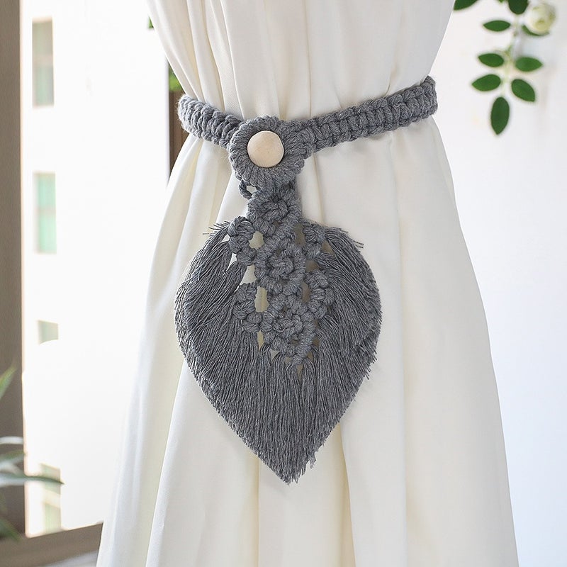 Bohemian Woven Curtain Tiebacks - Simple Tassel Leaf Wood Bead Decorative Curtain Accessories