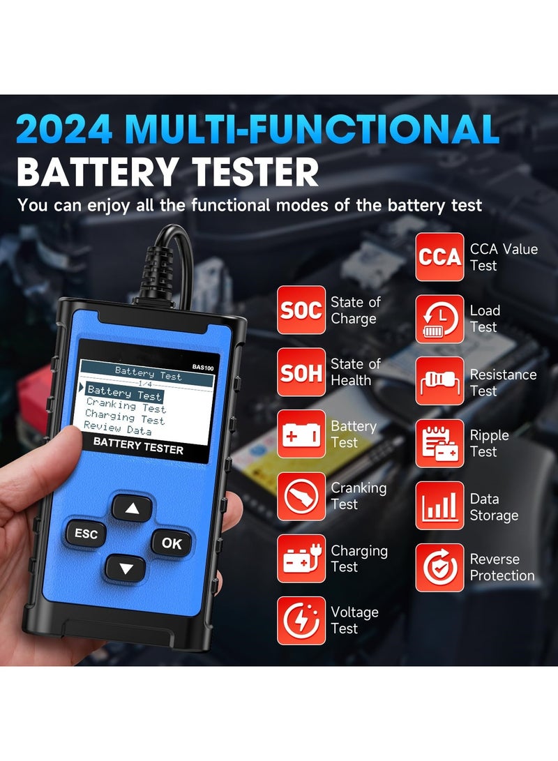 SYOSI Battery Tester 12V 24V Car Battery Tester 100-2000 CCA Battery Tester, Cranking Charging System Alternator Tester Battery Analyzer for Car Truck Motorcycle SUV ATV Boat - Image 2
