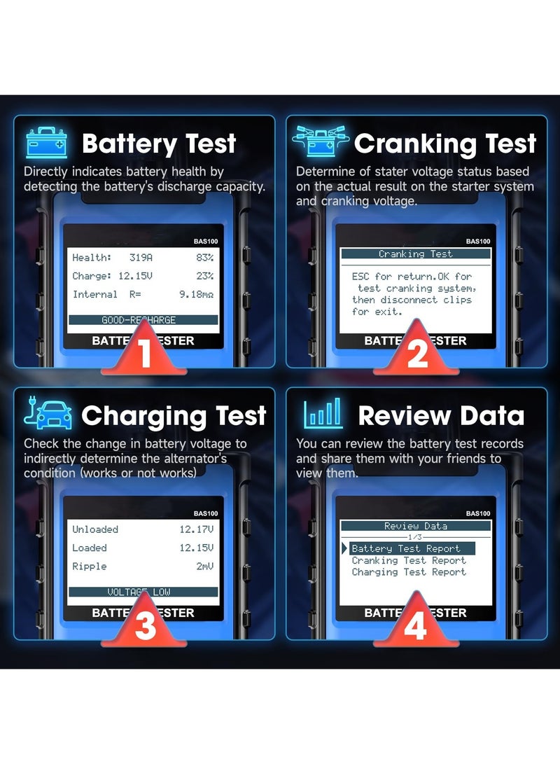 SYOSI Battery Tester 12V 24V Car Battery Tester 100-2000 CCA Battery Tester, Cranking Charging System Alternator Tester Battery Analyzer for Car Truck Motorcycle SUV ATV Boat - Image 4