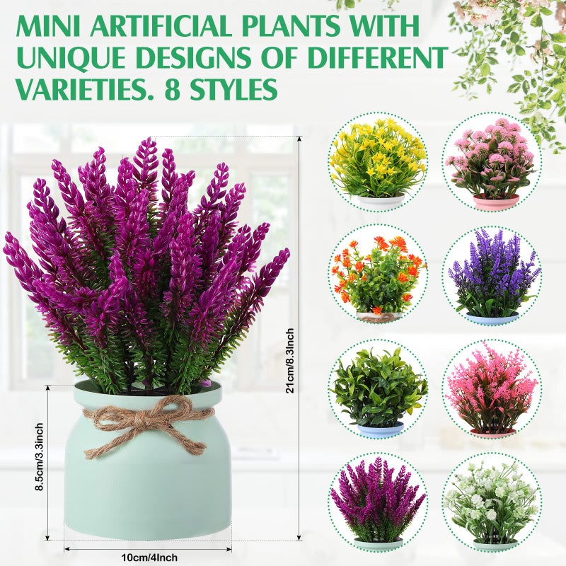 Cindeer 8 Pcs Large Artificial Potted Flowers Fake Potted Plants Plastic Faux Flowers for Home Decor Indoor Artificial Plants in Pots for Wedding Home Desk Tabletop Outdoor Office Kitchen (Romantic) - Image 2