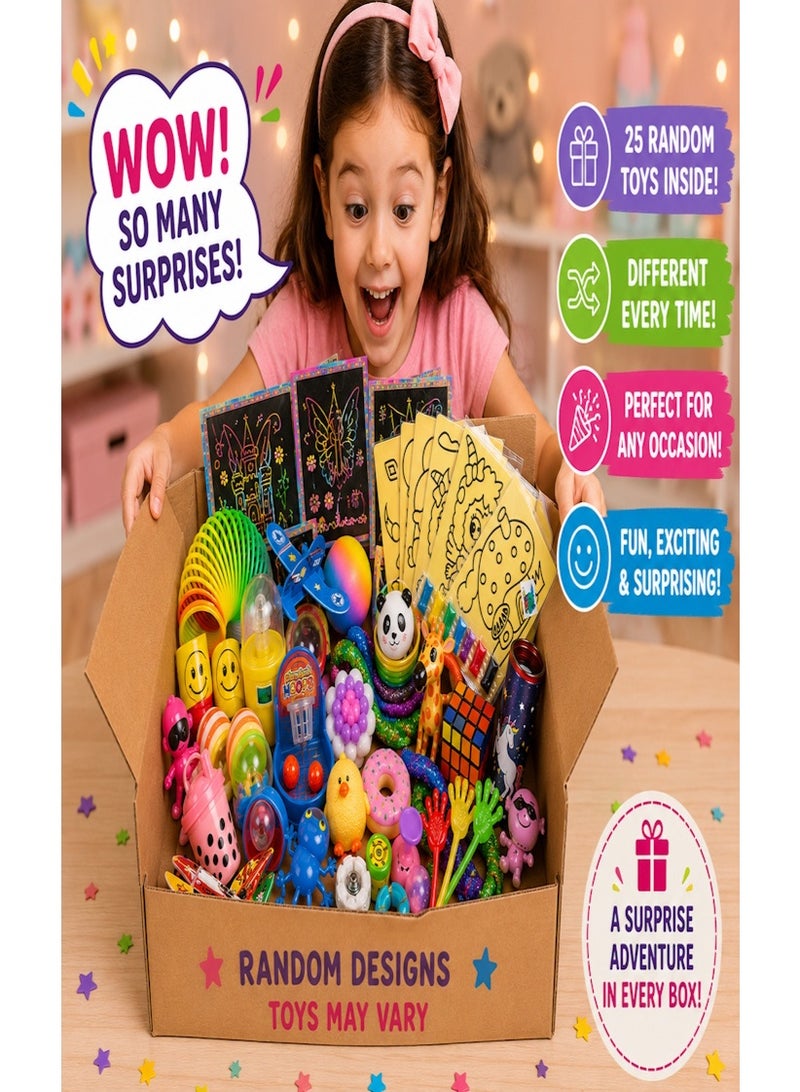 JOLLITY LLC Mystery Box with 25 Random Toys | Surprise Party Favor Box | Sensory, Fidget, Mini Games & Novelty Toys | Random Designs | Toys May Vary | Ages 3+ - Image 2