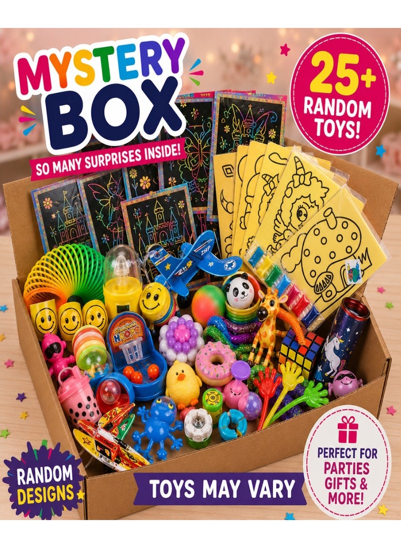 JOLLITY LLC Mystery Box with 25 Random Toys | Surprise Party Favor Box | Sensory, Fidget, Mini Games & Novelty Toys | Random Designs | Toys May Vary | Ages 3+ - Image 1