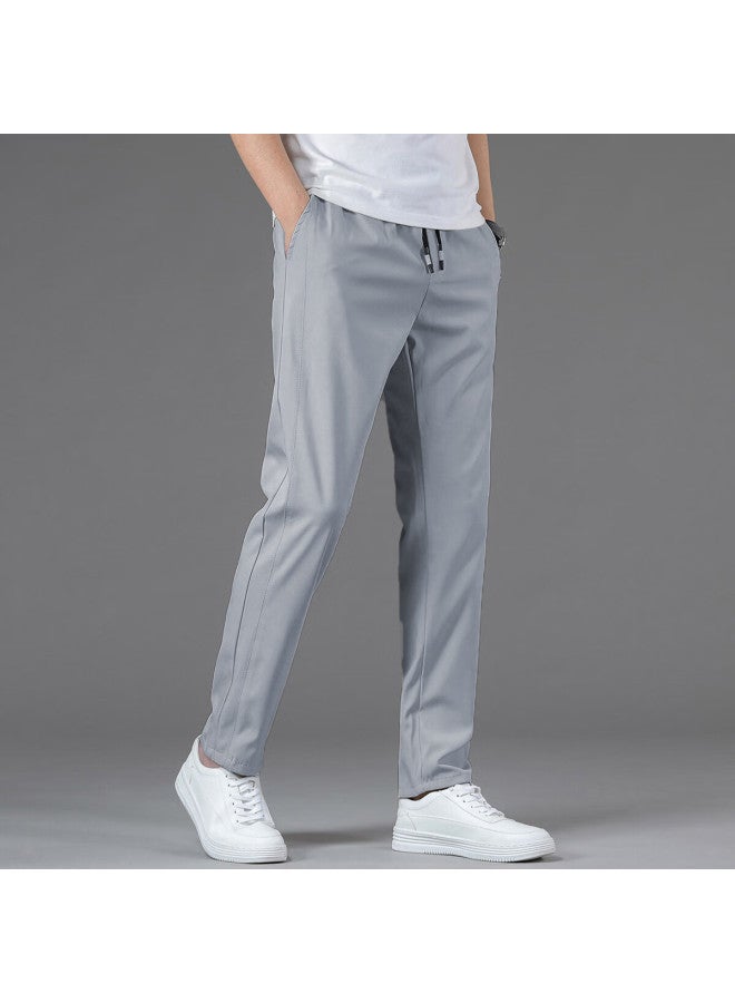 I'm David Men's Ice Silk Slim Straight Leg Pants Casual Lightweight Quick Dry Fashion - Image 3