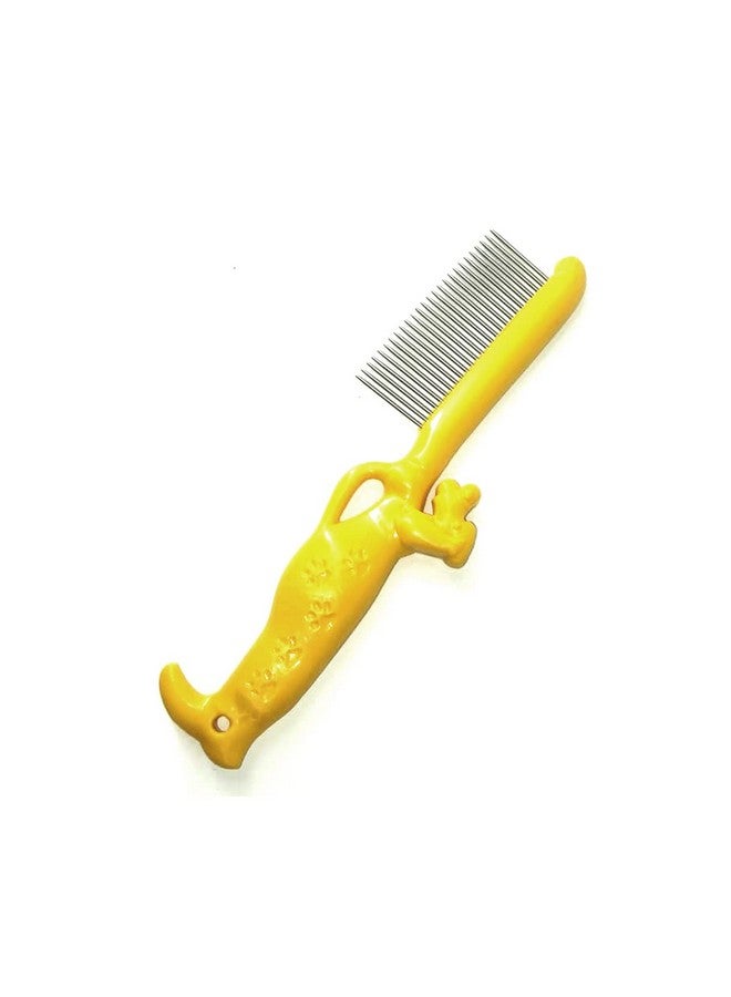 إيميلي بيتس مشط للعناية بالقطط والكلاب بأسنان من الفولاذ المقاوم للصدأ، آمن ولطيف يزيل الشعر المتساقط والشعر المتشابك، مشط معدني للقطط والكلاب ذات الشعر الطويل والقصير، أداة احترافية (أصفر) - Image 1