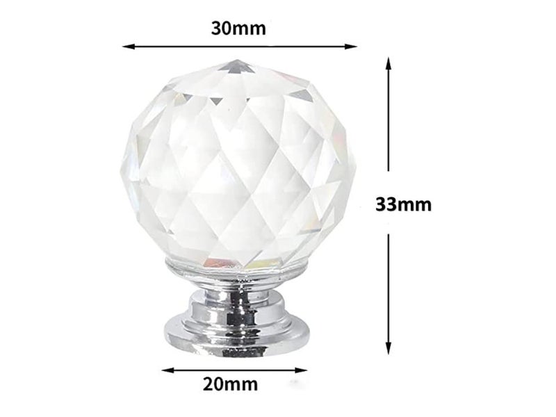 J P Hardware Clear Glass Crystal Cabinet Knobs/Glass Dresser Knobs Pack of 8 (30mm) (Chrome Round knobs) - Image 5