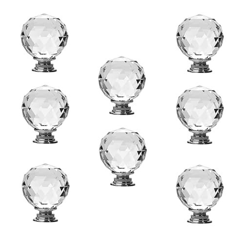 J P Hardware Clear Glass Crystal Cabinet Knobs/Glass Dresser Knobs Pack of 8 (30mm) (Chrome Round knobs) - Image 1