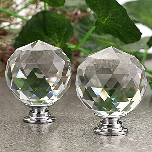 J P Hardware Clear Glass Crystal Cabinet Knobs/Glass Dresser Knobs Pack of 8 (30mm) (Chrome Round knobs) - Image 2