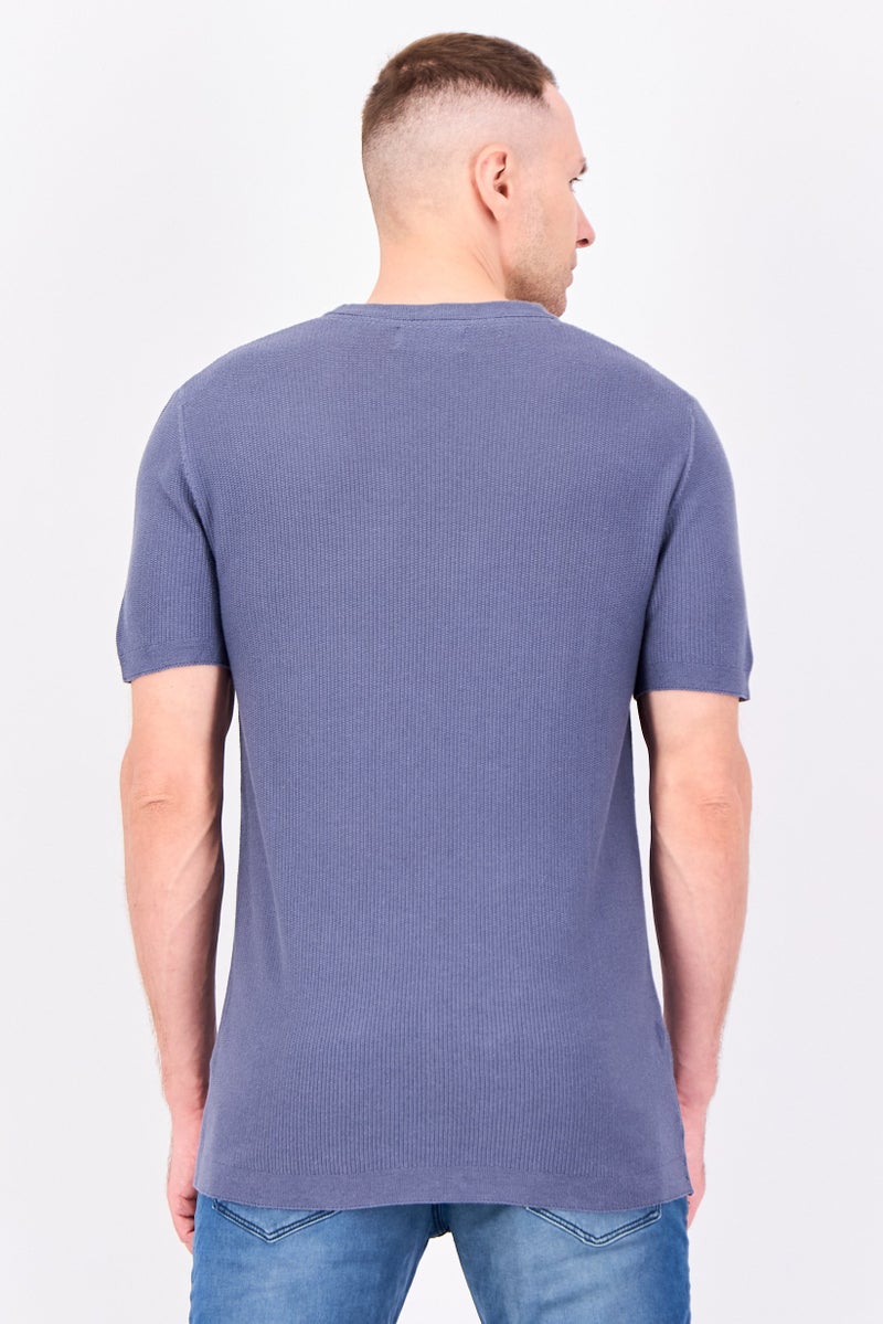 Reserved Men Crew Neck Short Sleeve Textured T-Shirt, Slate Blue - Image 4