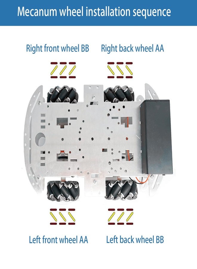 DWWTKL DIY Mecanum Wheel Car Kit with Metal Chassis and TT Motor Smart Robot 4WD Omnidirectional Car Educational Toy with Speed Encoder for Arduino/Microbit/Raspberry Pi (Unassembled) - Image 5