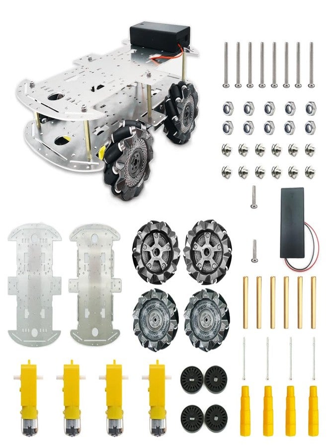 DWWTKL DIY Mecanum Wheel Car Kit with Metal Chassis and TT Motor Smart Robot 4WD Omnidirectional Car Educational Toy with Speed Encoder for Arduino/Microbit/Raspberry Pi (Unassembled) - Image 1