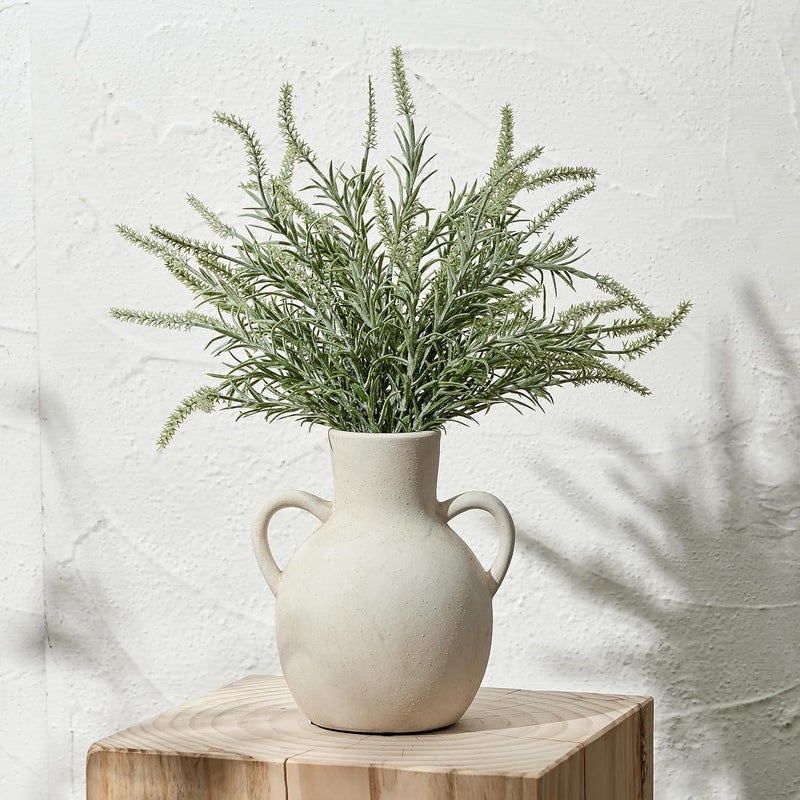 SIDUCAL Rustic Ceramic Farmhouse Flower Vase with 2 Handles, Terracotta Vase, Decorative Pottery Flower for Home Decor, Table, Wedding, Living Room, Shelf Decor, 7.3 Inch, White - Image 1