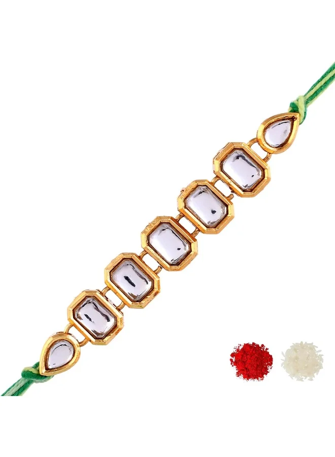 VOYLLA Traditional Motif Faux Kundan Thread Rakhi