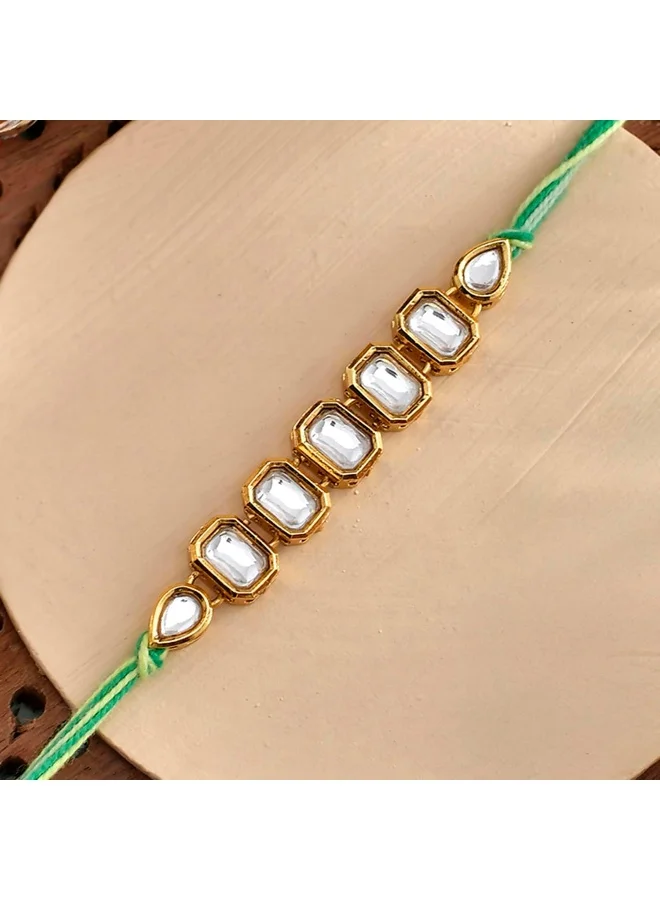VOYLLA Traditional Motif Faux Kundan Thread Rakhi