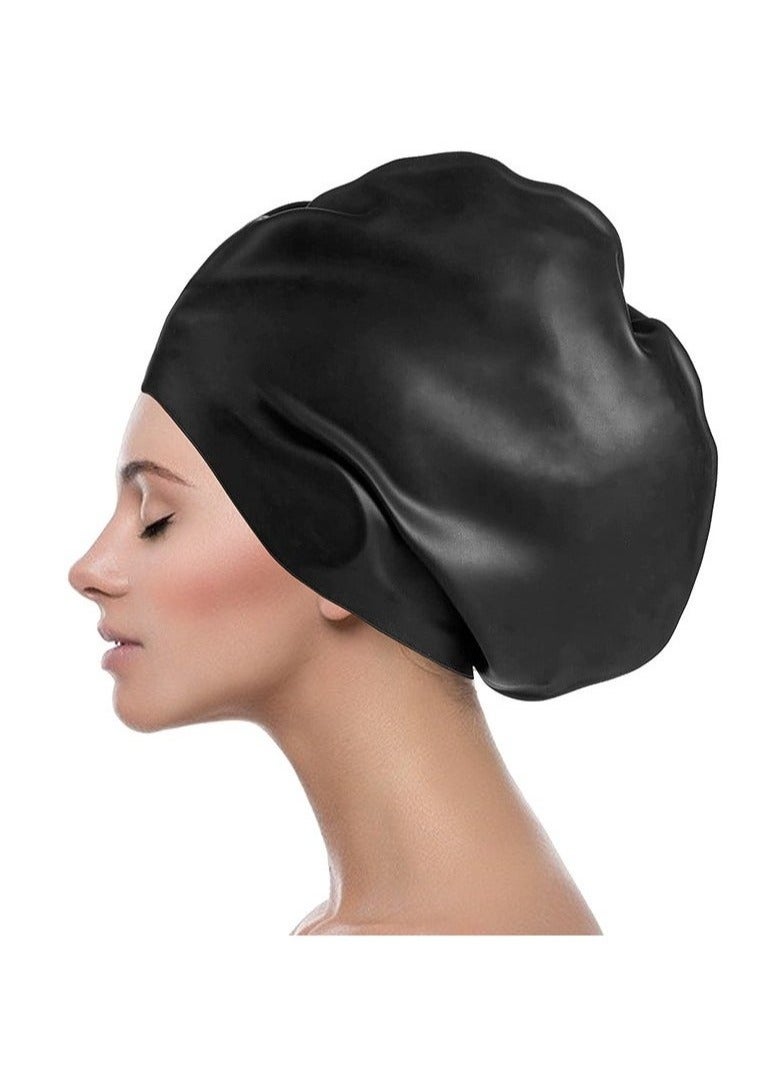 Generic Oversize Swimming Cap Large Long Hair Swim Cap with Extra Room for Women Long Thick Hair, Adult Waterproof Swim Hats Bathing Caps to Keep Hair Dry Black 30*29.5*22CM  - Image 1