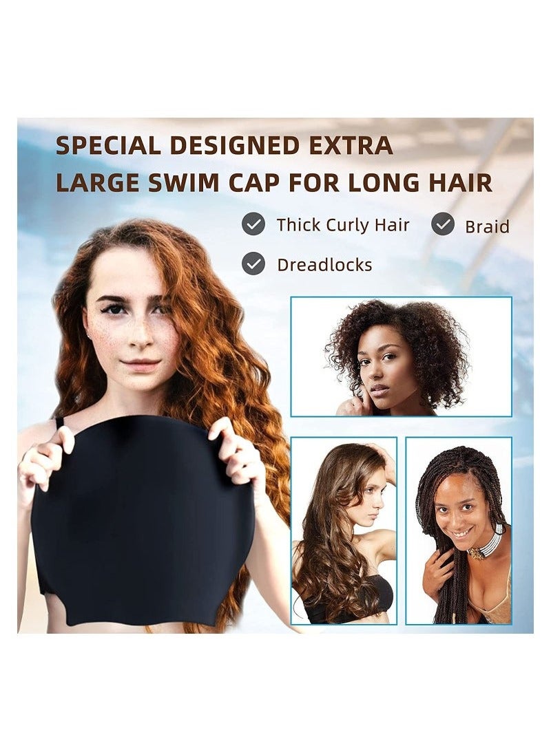 Generic Oversize Swimming Cap Large Long Hair Swim Cap with Extra Room for Women Long Thick Hair, Adult Waterproof Swim Hats Bathing Caps to Keep Hair Dry Black 30*29.5*22CM  - Image 3