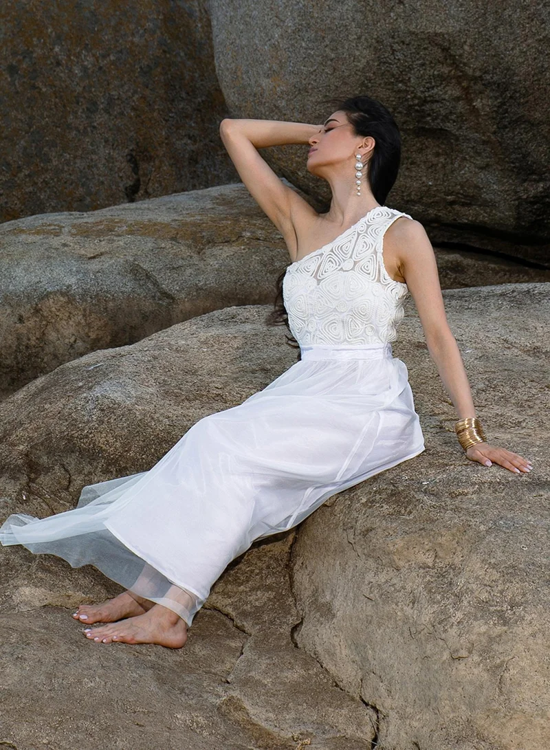 Pinacolada  Women's Powder White Coil Maxi Dress for Women | Best Price UAE